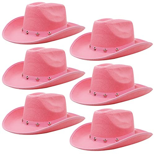 Confezione da 6 cappelli da cowboy rosa con fascia tempestata di stelle, accessorio per costume da selvaggio West