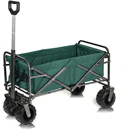Bollerwagen Faltbar Offroad Transportwagen für Camping Einkaufen, Faltbarer Faltwagen Handwagen Outdoor Klappwagen für Alle Gelände Gartenanhänger Handwagen, bis 100KG Tragkraft,Grün