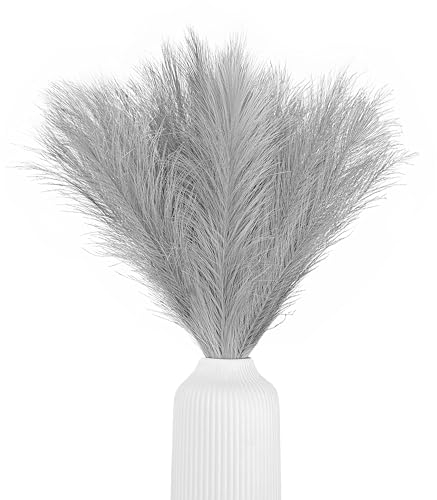 Pampasgras künstlich, klein, Farbe grau, 5 Stiele, 55 cm Länge, künstliches Pampasgras Wohnzimmer, Trockenblumen für Schlafzimmer, Hochzeit, Boho Deko