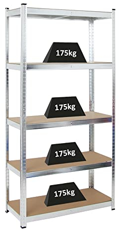 PROREGAL Schwerlastregal Ragnar für Gesamtlast 875kg Maße: 180x90x40 Verzinkt, Kellerregal, Steckregal, Garagenregal, Lagerregal