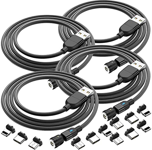 Callstel 4er-Set USB-Kabel, 12 Magnet-Stecker für USB C, Micro-USB, Lightning