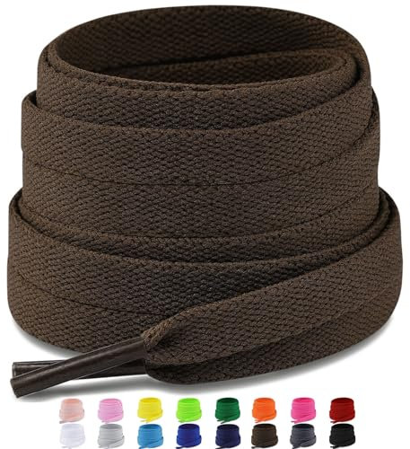 Puzeam 2 pares Cordones Planos,16 colores, 8mm anchos cordones de zapatos de para zapatillas deportivo,cordón Reemplazo planos - Brown 140