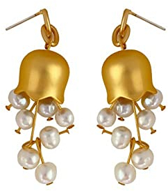 HMOOY Glockenblumen-Perlenohrringe,Maiglöckchen Blumenohrring Vintage Gold Glocke Orchidee Blume Dangle Perle Ohrringe Lily Blume Ohrringe für Frauen