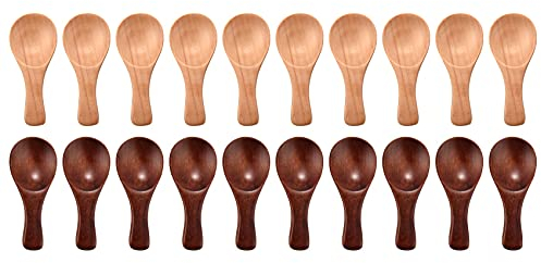 Ocnvlia 20 Pieces Small Wooden Spoons Mini Condiments Sugar Seasoning Salt Honey Teaspoon Coffee Tea Jam Mustard Ice Cream Wood Spoons