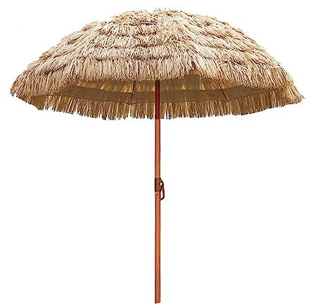 Parasol Rond Pliant Exotique Ø 200cm Parasol Hawaïen Tropical en Paille De Plage, Parasol De Patio De Jardin Inclinable, pour La Piscine De La Terrasse des Cafés De La Cour