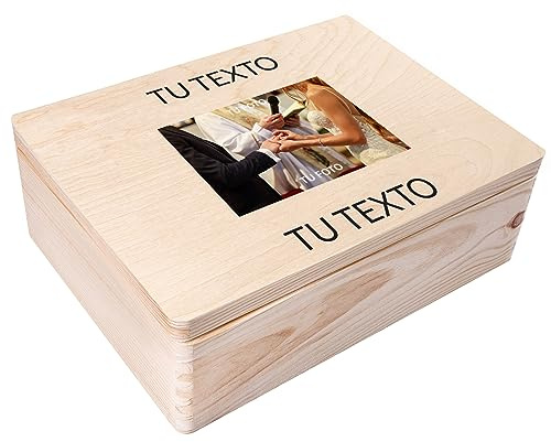 Creative Deco Personalisierte Geschenke Wunschtext + Foto | Fotogeschenke | Holzkiste | dein Eigenes Bild Individuelle Geschenk JGA Geschenkkiste Geschenkbox für Frauen, Männer, Paar | 40 x 30 x 14 cm