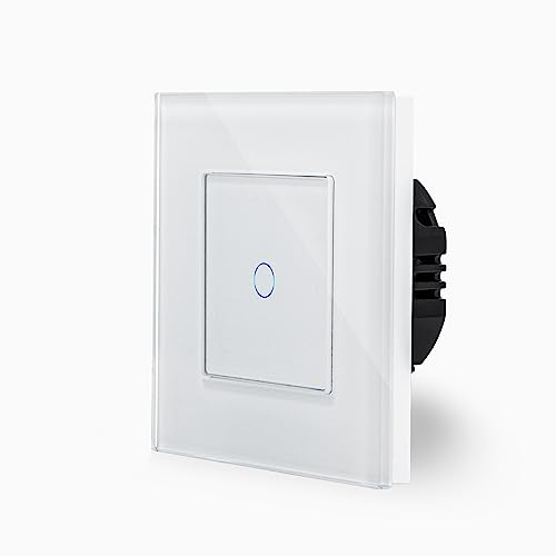 POINT einfacher Touch Taster Lichttaster 1-Fach im Glasrahmen in weiß 1-Weg Glas Berührungstaster Treppenhaus Luxus-Time
