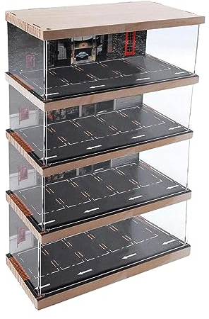 Perfeclan Spielzeugauto im Maßstab 1:64, Parkplatz, Desktop-Dekoration, Variable schützende Auto-Garage-Vitrine, für Sammler, Sportwagen-Geschenke, , 4-stufig