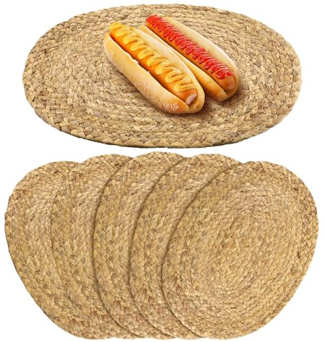 Bencailor 6 Stück gewebte Jute-Platzsets, natürlich geflochtene Tischsets, hitzebeständig, dekorative Tischsets, Set mit 6 Stück, Boho, Vintage-Tischmatten für Zuhause, Esszimmer, Küche, Partys,