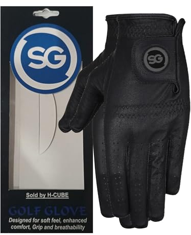 H-Cube Herren Golfhandschuh Cabretta-Leder (Herren – Uni Schwarz, 2 Stück, extra groß, linke Hand)