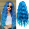 Beweig Frauen lange lockiges Haar wellige blaue Perücke Cosplay Kostüm Halloween Perücke Synthetische mittlere Split Ersatz Perücke mit Perücke Mütze