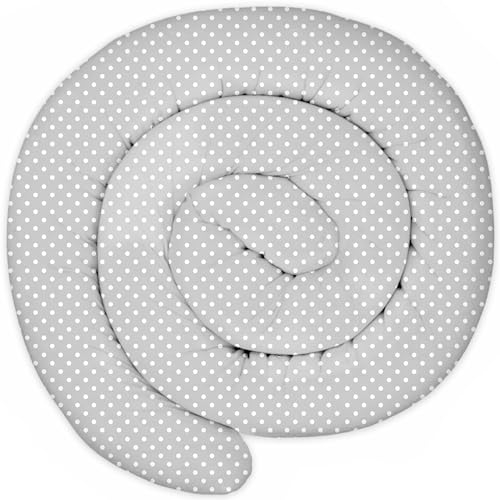 Totsy Baby Cojín Serpiente XXL Almohada de Cama Cojín de Lactancia Rollo de Cama Protector de Borde de Cama Cojín Decorativo Alrededor de Cama Serpiente XL Puntos Blancos sobre Gris 150 cm Oeko-Tex