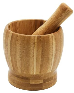 MGGi Juego de cuenco de bambú y mortero de madera, cuenco de guacamole, concha, ajo, pimentero, picador, triturador, molcajete, mezclador para guacamole, hierbas, especias, ajo, píldoras medicinales,