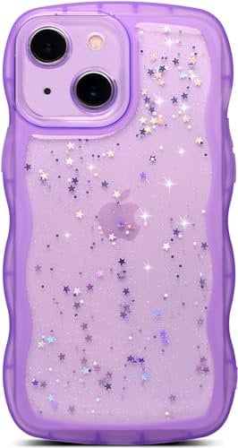 miyonsin for iPhone 11 Pro Case, Cute Curly Wave Frame Shape Design Soft TPU Bling Glitter Star Shiny Phone Case with iPhone 11 Pro, Shockproof Protective Cover Case for Women Girls, Purple-1