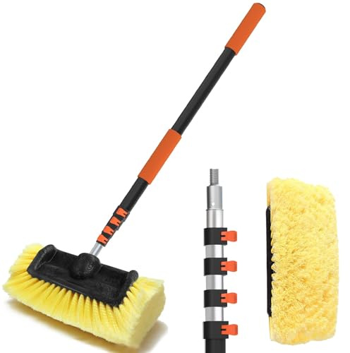 Buyplus Brosse de Lavage de Voiture de 3,7 m avec Long Manche, Poils Doux de 30,5 cm, avec Manche télescopique en Aluminium, pour Nettoyer Voiture, SUV, Camping-Car, Bateaux, revêtement de Maison,
