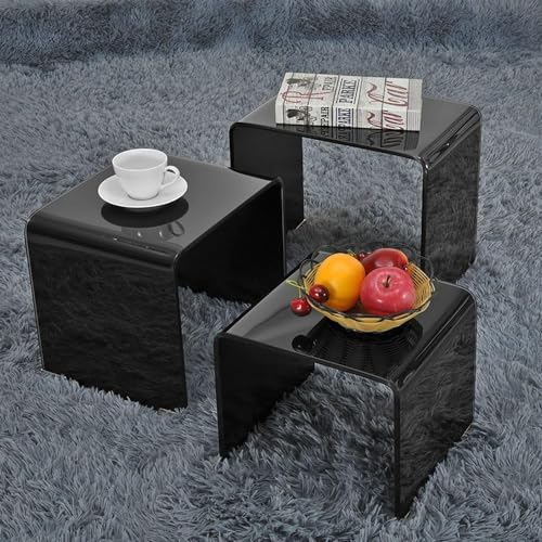 Panana Lot de 3 Tables Basses Gigognes Moderne en Verre sur Chambre, Salon, Salle de Bain, Bureau (Noir) FRTNK5CL-BK