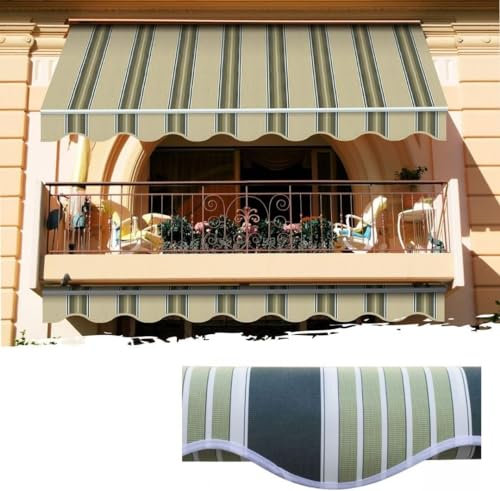 Tenda da sole a caduta 300x250 cm Verde/Bianco, con braccetti e mantovana per balcone esterno, tessuto impermeabile 280gr/mq