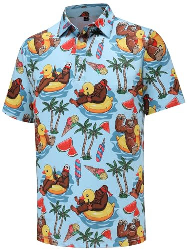 tracamiy Herren-Golf-Poloshirt, kurzärmelig, feuchtigkeitsableitend, schnell trocknend, Golf-Poloshirts für Herren, Duck Pool, Mittel