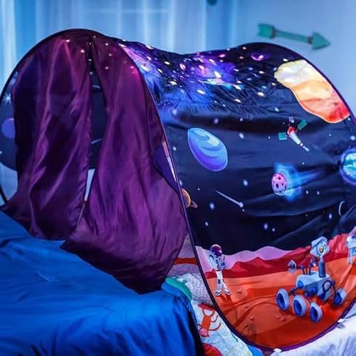 Carpas fantásticas y divertidas para niños, carpas de juego plegables, tiendas de cama emergentes para exteriores e interiores, tamaño doble, castillo secreto de princesa (Espacio con luz a distancia)