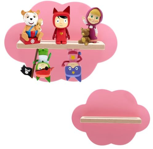 Kelens Schwebendes Tonie Regal für Tonies Figuren, Wandmontiertes Magnetisches Tonies Aufbewahrungsregal,2er Set Tonie Box Regal für Kinderzimmer, Wolkenregal aus Holz, Rosa