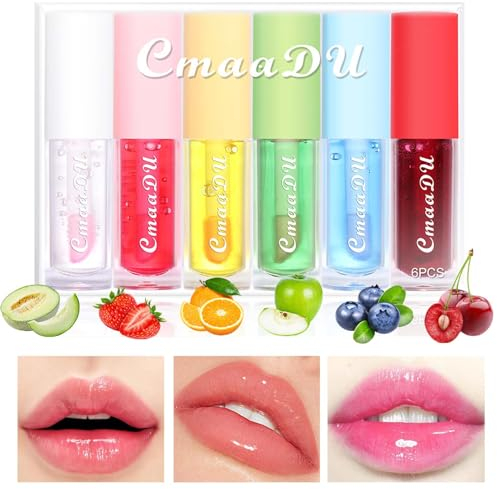 EONFAVE Farbwechselnder Lip Oil Set, 6 Stück Color Change Lipgloss Kit, Glossy Hydrating Lippenöl für Reparieren Trockene Lippen, Fruity Liquid Lip Gloss für Langanhaltend Pflegende Lippen