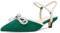 Aachcol Womens Close Toe Rhinestone Bow Kitten Heels Pointed Toe Low Heel Bow Pumps Court Shoe Adjustable Ankle Strap Bridal Wedding Dress Shoes Emerald Green 3.5 UK