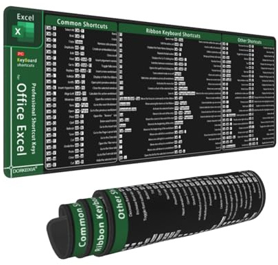 Excel Tasti di scelta rapida Computer Office Command Tasti di taglio corto Gaming Mouse Pad 31,5 x 11,8 pollici XL estesa grande tastiera base in gomma antiscivolo con bordi cuciti per casa ufficio