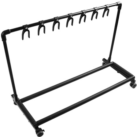 Multi Guitar Stand Rack, Folding Guitar Stand Storage with Wheels, Multiple Bass Display Holder, Metal Guitar Rack for Classical Acoustic, Electric, Bass Guitar, Guitar Case