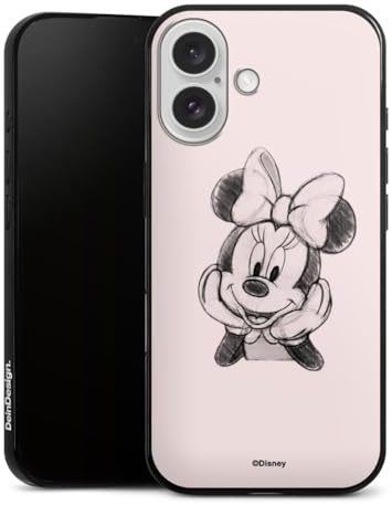 Slim Case extra dünn kompatibel mit Apple iPhone 16 Silikon Handyhülle schwarz Hülle Minnie Mouse Offizielles Lizenzprodukt Disney