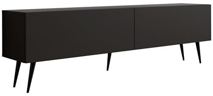 3E 3xE living.com Meuble TV : Deux Portes, Deux étagères, Couleur : Noir Mat, Pieds Noirs D : L : 170 cm, H : 52 cm, P : 32 cm