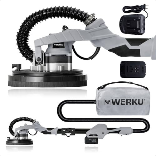 Werku WK403430+WK403470+WK403480, ponceuse circulaire murs-plafonds sans fil, qualité professionnelle, 20 V, 4 Ah, batterie Li-ion, disque 225 mm, sans brosse, avec disque de ponçage, batterie et