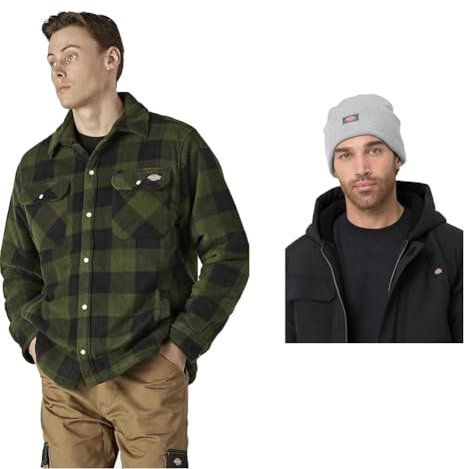 Dickies Grüne / Heather Grey Mütze mit Manschetten, Unisex-Erwachsene, Winter, Casual, Locker, Einfarbig, Polarfleece, 58,4 cm - 61,4 cm, Dickies