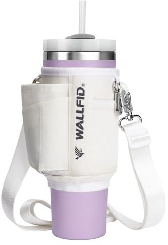 Porte-Gourde Compatible avec Stanley 40oz Tumbler, avec Sangle Réglable et Compartiments, Pochette Pratique pour Activités Extérieures et Fitness(Givre Blanc)