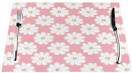 Weiße Chrysanthemen-Texturdiagramm, gewebtes Tischset, hitzebeständig, waschbar, für Mahlzeiten im Freien und als Tischdekoration, 6 Stück