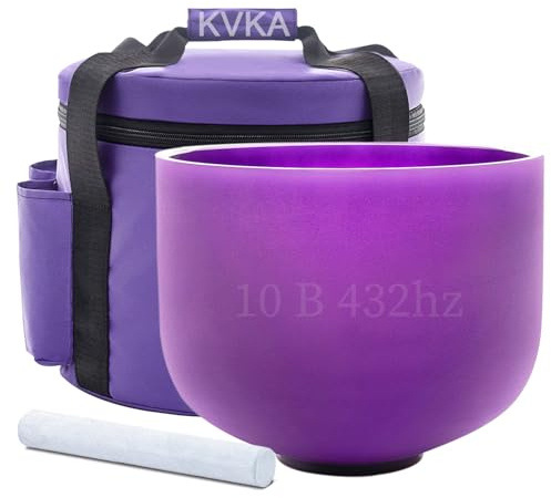KVKA 25cm Klangschalen, 432Hz B note 10 inch Violett Chakra Sound Healing | für Meditation Stressabbau Entspannung mit Tragetasche