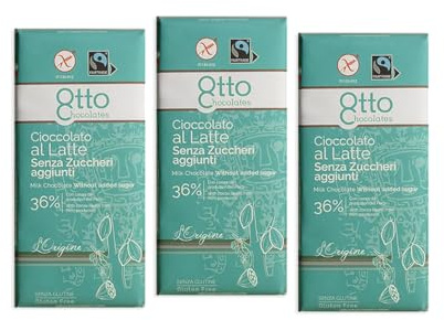 3X Icam Otto Chocolates Tavoletta Cioccolato al Latte 36% Senza Zuccheri Aggiunti, Senza Glutine (Gluten Free) 100g