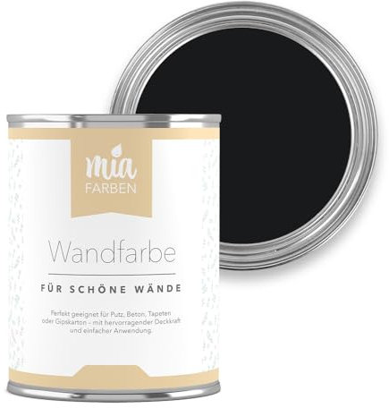 miafarben Wandfarbe für Wände & Tapeten 2,5L - sanfte, matte Farbtöne, hochdeckend (Tiefes Nachtschwarz)