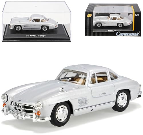 alles-meine.de GmbH Mercedes-B. 300SL Coupe Silber W198 1954-1963 mit Sockel und Vitrine 1/43 Cararama Modell Auto mit individiuellem Wunschkennzeichen