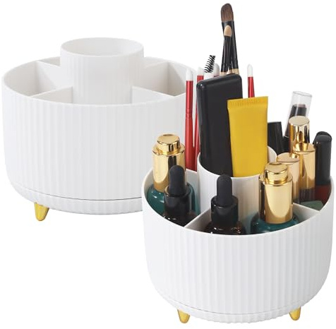 BUCOMTU 2 Stück Kosmetik Make Up Organizer, 360°Drehbarer Pinsel Organizer,Kosmetikregal Kosmetik Organizers für Zimmer Decor Frisiertisch,Schlafzimmer,Badezimmer. (weiß)