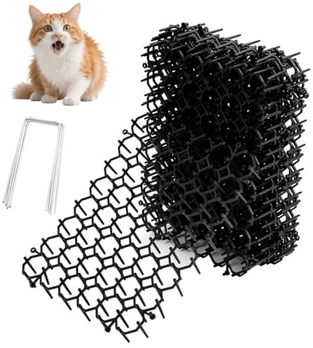 Flintronic 12 Piezas Pinchos Anti Gatos, 20x15 cm Plástico Repelente Gatos, Mallas Antigatos Jardin con 8 Clavos de jardín, Mantiene Alejados a los Gatos, para Jardines Interiores y Exteriore, Negro