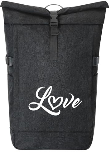 Huuraa Kurierrucksack Love Herz Hearth 30-44 Liter Black Melange Fairtrade Rolltop Rucksack Geschenkidee