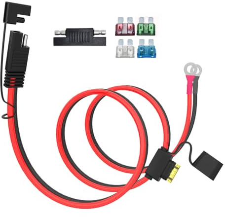 ELFCULB SAE to Ring Terminal Cable 10AWG 3.3FT with Fuse for Solar Panel | Battery terminal to SAE cable with tinned copper wire and flexible PVC jacket, for solar chargers and motorcycles.