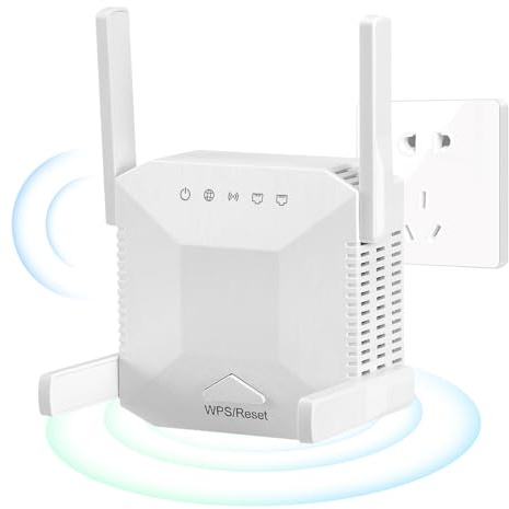 WiFi Extender Booster 1200Mbps Dual Band 2.4G 5G, 4 Antenna WiFi Repeater with Ethernet Port, 1300sq.ft Coverage Wireless Internet Booster, Easy Setup for Home Gaming 4K