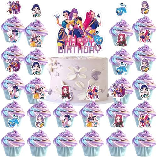 Huntters Kuchendekoration, 25pcs Huntters Tortendeko Cupcake Topper K-pop Thema Kuchen Dekoration Topper für Cake Decoration Birthday