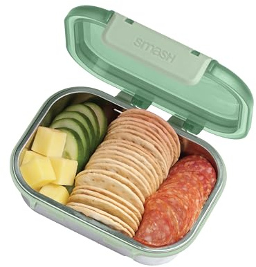 Smash 550ml/19 oz Microwave Safe Stainless Steel Snack Box | Hinged Lid - | Clip Closure| Silicone Seal| BPA Free