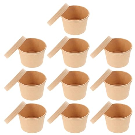 ROMISBABA Lot de 10 Sets de Sets de Pots en Papier Kraft 8 Oz Couvercles, pour Crème Glacée, Yaourt et Soupe Froide, Gobelets D'emballage pour Dessert et Usage Extérieur