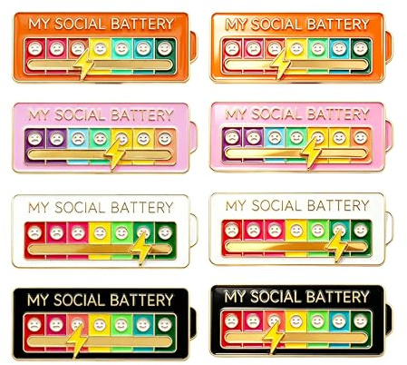 8 Pcs Social Battery Enamel Pins, My Social Battery for 7 Days Mood Conversion Brooch Pin, Creative Expression Brooch, Funny Enamel Emotional Pins for Boys Girls Friends Gift