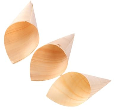 KAJNBN Lot de 50 Cornets de Glace Jetables en Bois Biodégradables pour Fête et Mariage, Coupes à Glace Élégantes et Décoratives, Matériau Naturel Marron
