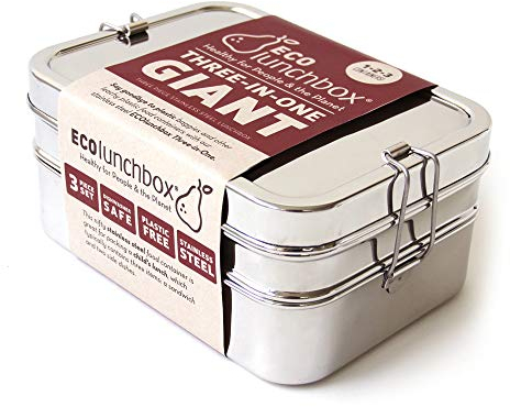 ECOlunchbox Three-in-One Giant, 3-teilige Brotdose aus Edelstahl, Lunchbox, Bento Box