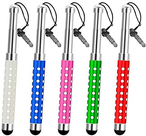 5 Pack iSOUL Retractable Crystal Bling Stylus Capacitive Touch Pens With Anti Dust Plug Cap For All Touch Screen Apple iPhones, iPads, iPad Mini, iPods, Mobile Phones & Tablets